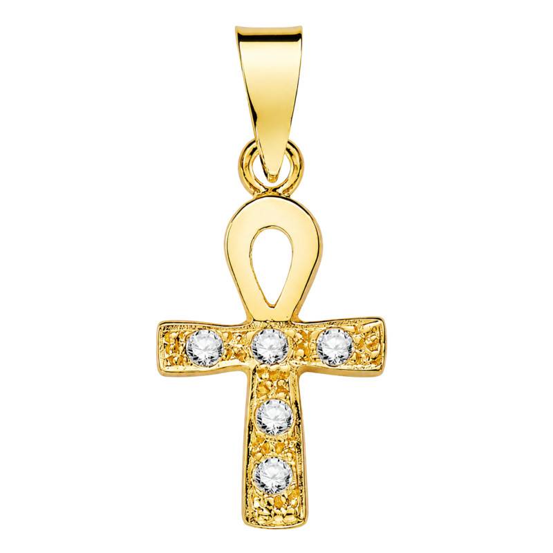 750/1000 Yellow Gold Zircon Egyptian Ankh Cross - Lumiosa
