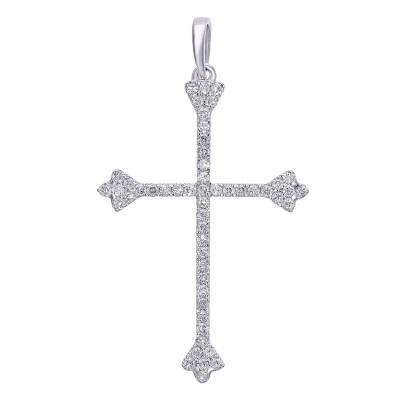 Pendentif Croix Fin en Or Blanc 375 & Diamants de Synthèse 0,23 ct - Lumiosa