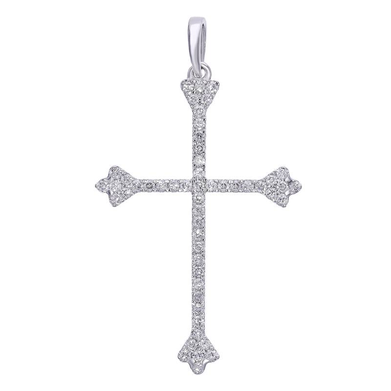 Pendentif Croix Fin en Or Blanc 375 & Diamants de Synthèse 0,23 ct - Lumiosa