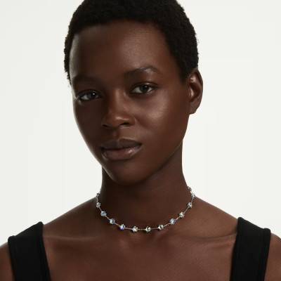 Chroma Stars Necklace in Rhodium-Plated Metal & White Crystals, Adjustable Length 38 cm - 5754183 - Swarovski
