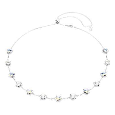 Chroma Stars Necklace in Rhodium-Plated Metal & White Crystals, Adjustable Length 38 cm - 5754183 - Swarovski