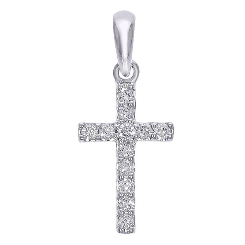 Croix en Or Blanc 375 & Diamants de Synthèse 0,10 ct - Lumiosa