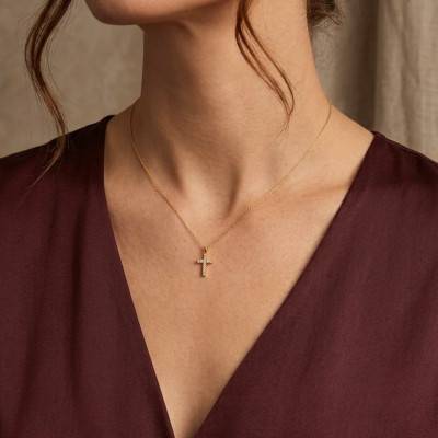 Croix en Or Jaune 375 & Diamants de Synthèse 0,12 ct - Lumiosa