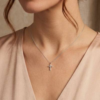 Croix en Or Blanc 375 & Diamants de Synthèse 0,10 ct - Lumiosa