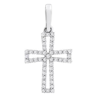 375/1000 White Gold and Diamond Openwork Cross Pendant 0.12 ct HSI - Lumiosa