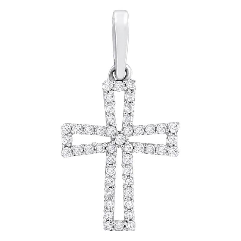 Pendentif Croix Ajourée en Or Blanc 375 & Diamants 0,12 ct HSI - Lumiosa
