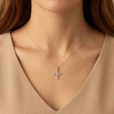 375/1000 White Gold and Diamond Openwork Cross Pendant 0.12 ct HSI - Lumiosa