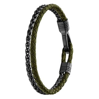 Gray & Green Steel & Leather Jaxon Bracelet, Length 21 cm - 1580893M - Boss
