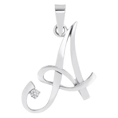 Pendentif Lettre en Or Blanc 375 & Diamant 0,04 ct HSI - Emanessence