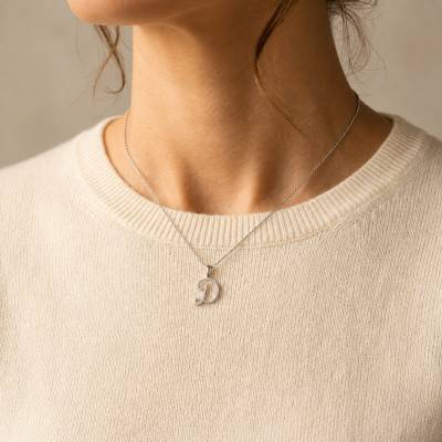 Pendentif Lettre D en Or Blanc 375 & Diamants 0,08 ct HSI - Emanessence