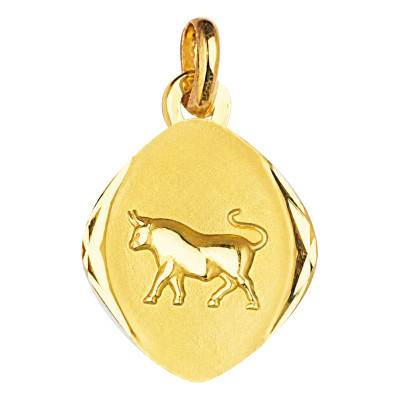 Médaille Zodiaque Signe du Taureau Facettée en Or Jaune 750 - Emanessence
