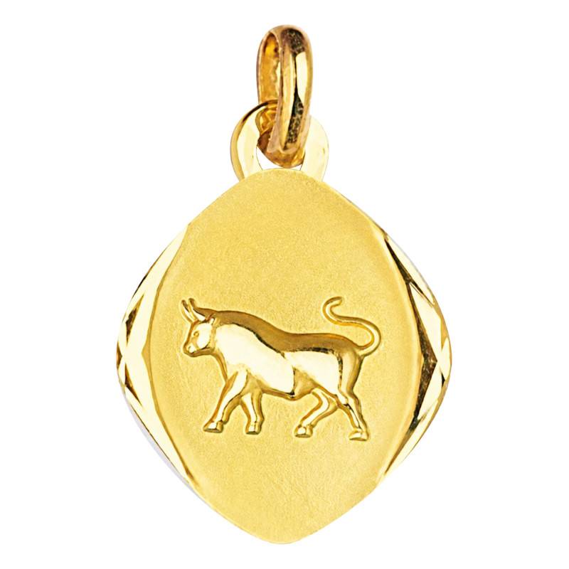 750/1000 Yellow Gold Faceted Taurus Zodiac Medal - Emanessence