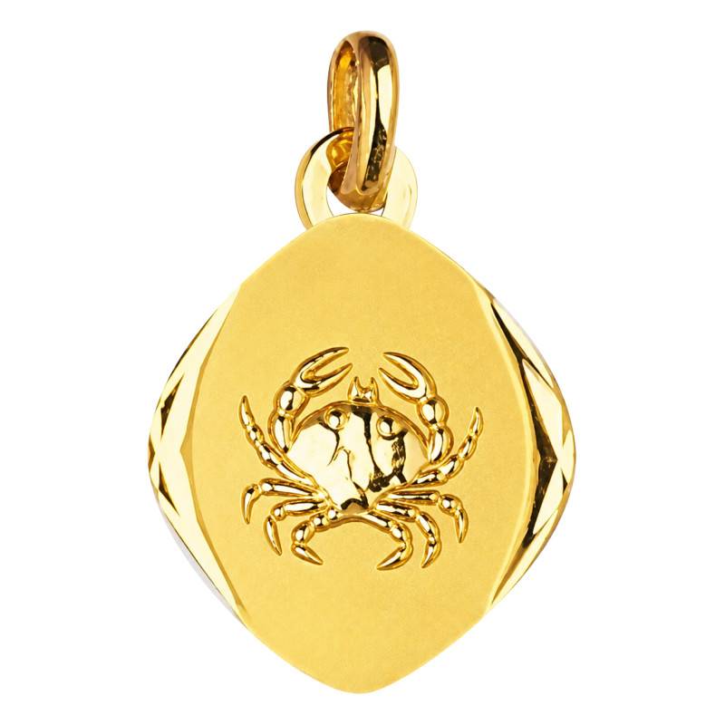 750 Yellow Gold Faceted Cancer Zodiac Sign Medal - Emanessence