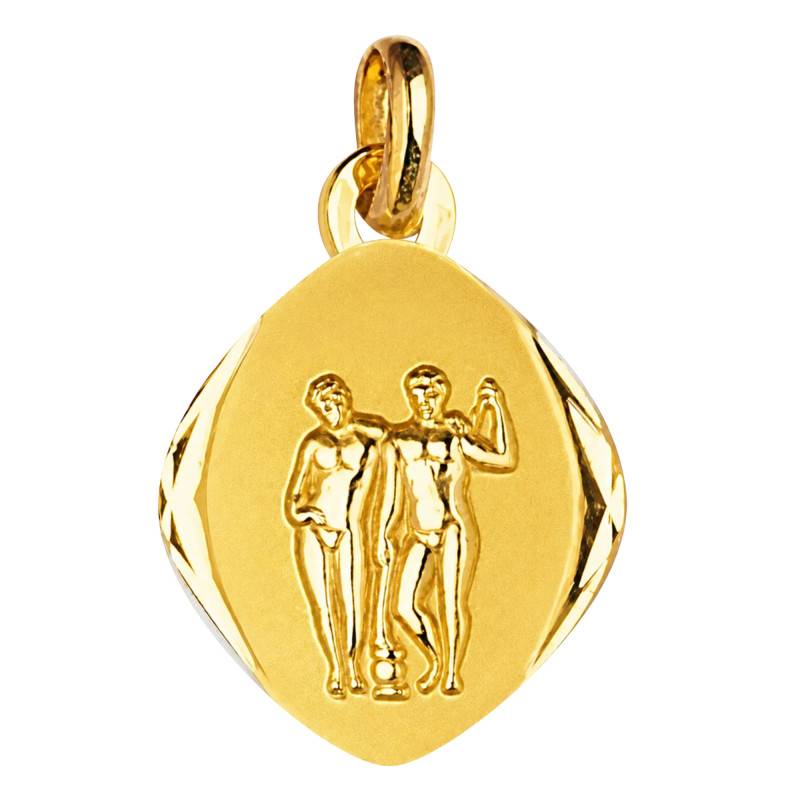 Médaille Zodiaque Signe du Gémeaux Facettée en Or Jaune 750 - Emanessence