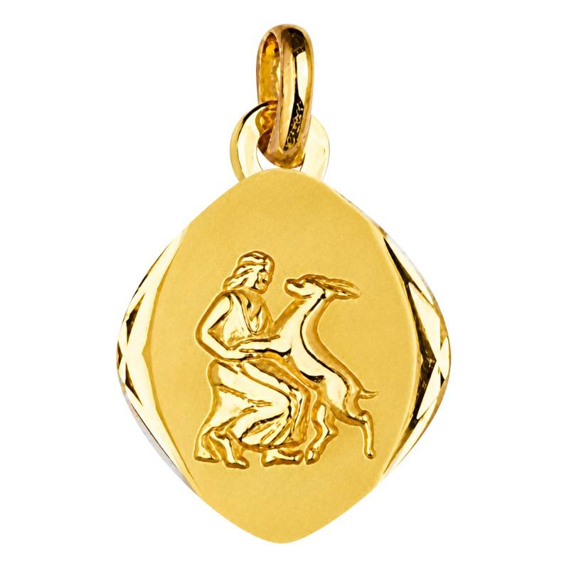 Faceted Virgo Zodiac Medal in 375/1000 Yellow Gold - Emanessence