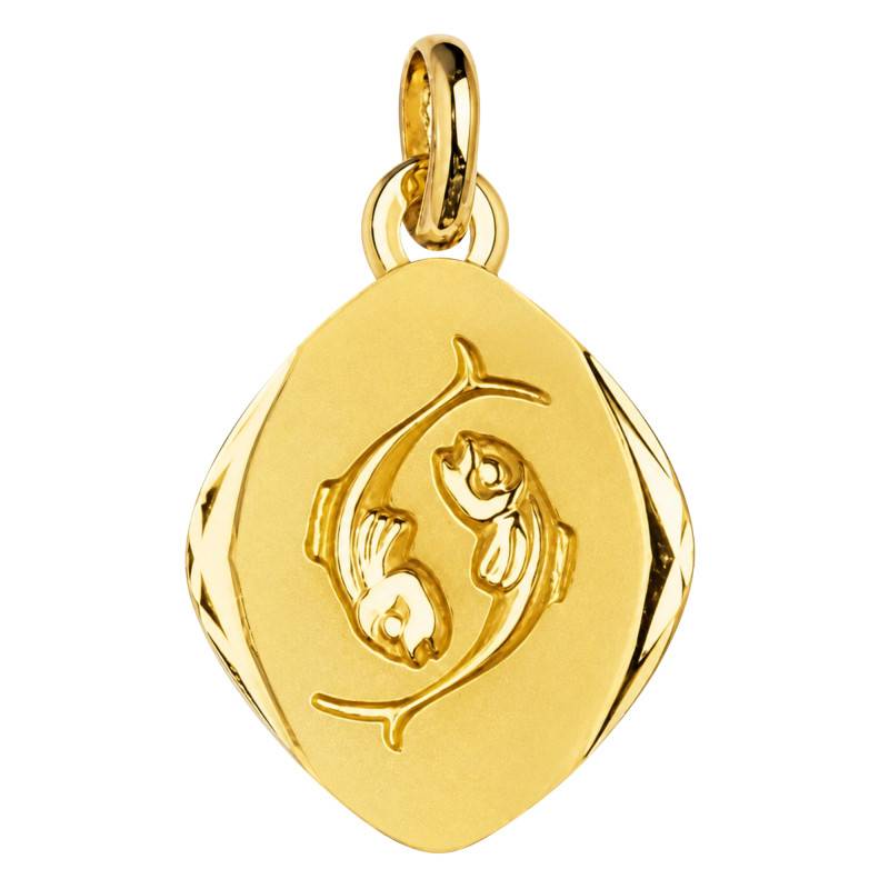 Médaille Zodiaque Signe du Poissons Facettée en Or Jaune 375 - Emanessence