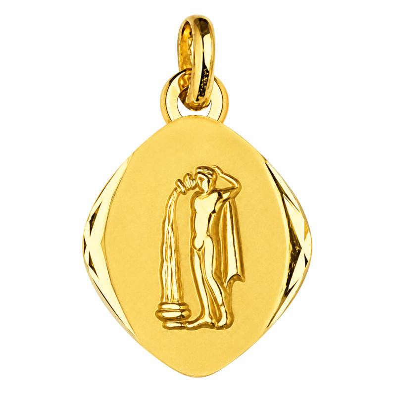 Emanessence Faceted 750/1000 Yellow Gold Aquarius Zodiac Medal - Emanessence