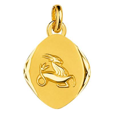 Faceted 750 Yellow Gold Capricorn Zodiac Sign Medal - Emanessence