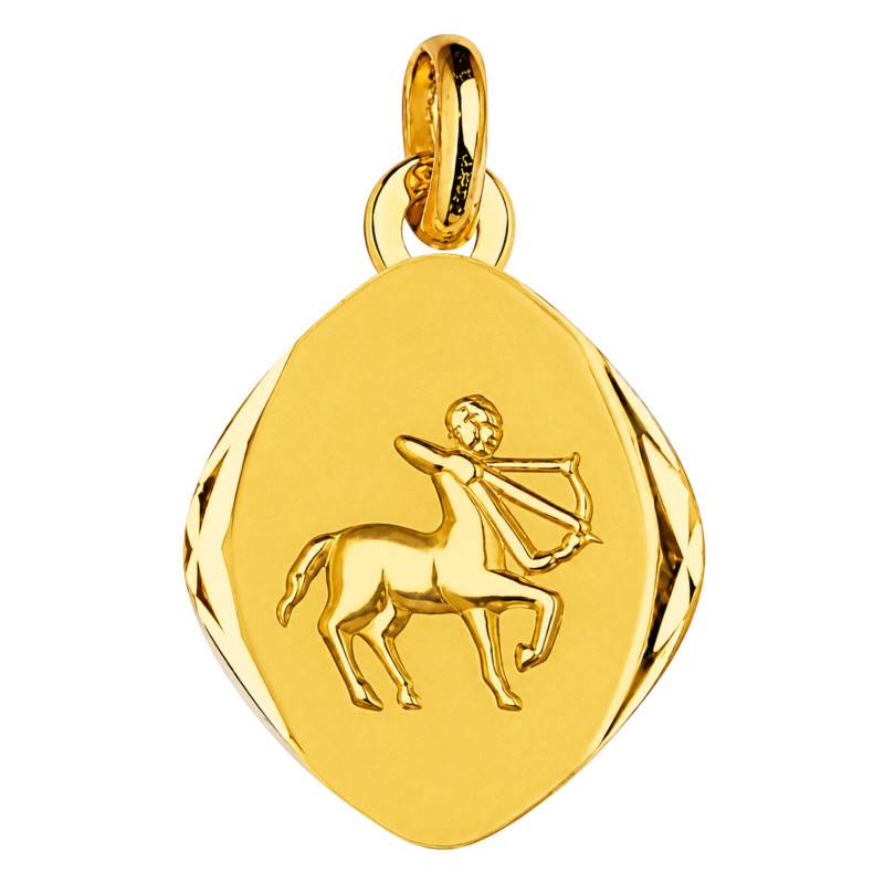Faceted Sagittarius Zodiac Medal in 375 Yellow Gold - Emanessence