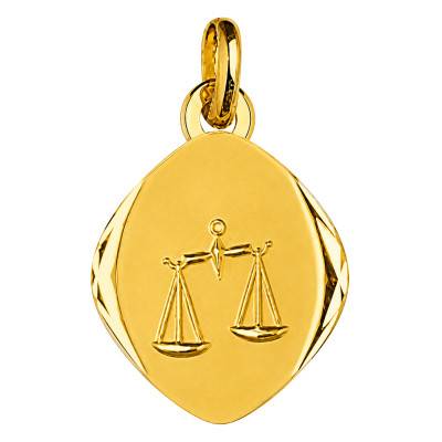 Médaille Zodiaque Signe de la Balance Facettée en Or Jaune 750 - Emanessence