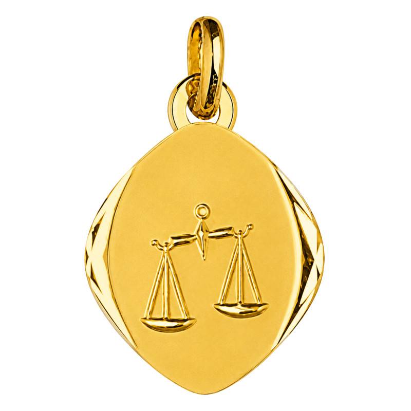 Faceted Libra Zodiac Sign 750/1000 Yellow Gold Medal - Emanessence