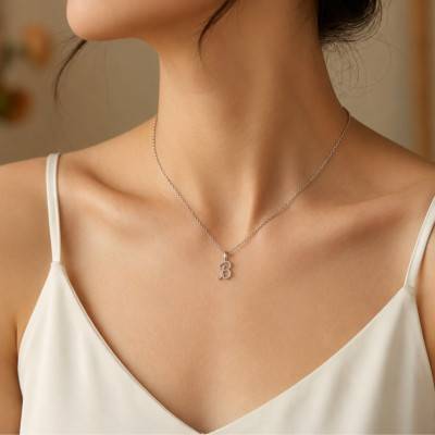 9K White Gold Letter B Pendant & Diamonds 0,08 ct HSI - Emanessence