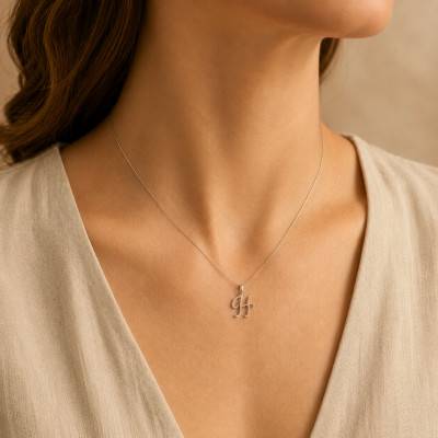 Pendentif Lettre H en Or Blanc 375 & Diamants 0,08 ct HSI - Emanessence