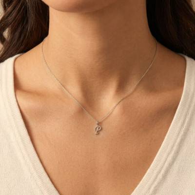 Pendentif Lettre P en Or Blanc 375 & Diamants 0,08 ct HSI - Emanessence