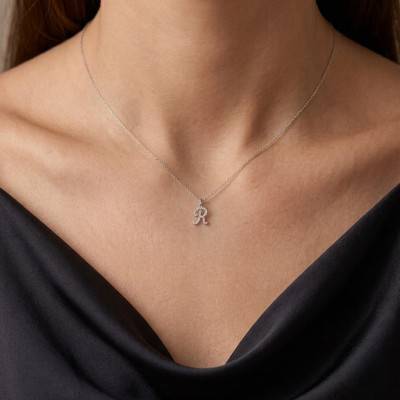 Pendentif Lettre R en Or Blanc 375 & Diamants 0,08 ct HSI - Emanessence