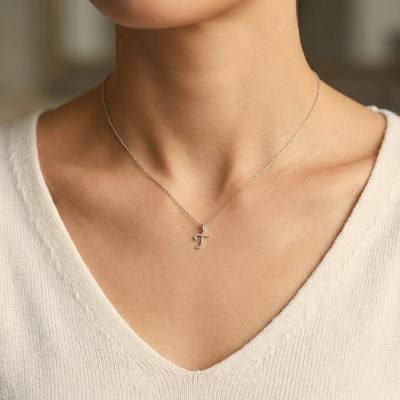Pendentif Lettre T en Or Blanc 375 & Diamants 0,08 ct HSI - Emanessence