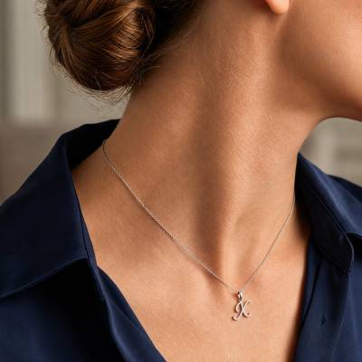 375 White Gold & HSI Diamonds 0,08 ct Letter X Pendant - Emanessence