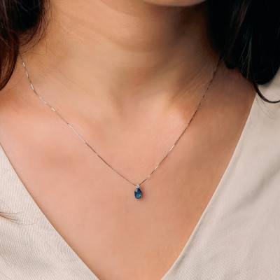 Blue Sapphire and Diamond 750/1000 White Gold Necklace, 42 cm - Aurora