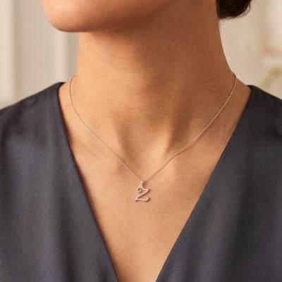 375 White Gold & HSI Diamonds 0,08 ct Letter Z Pendant - Emanessence