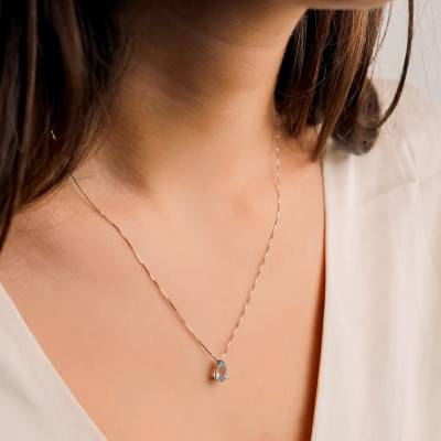 750/1000 White Gold Aquamarine Necklace, 42 cm length - Aurora