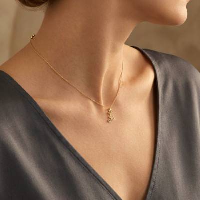 Pendentif Lettre E en Or Jaune 375 & Diamants 0,08 ct HSI - Emanessence
