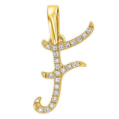 375 Yellow Gold & HSI Diamonds Letter F Pendant 0,08 ct - Emanessence