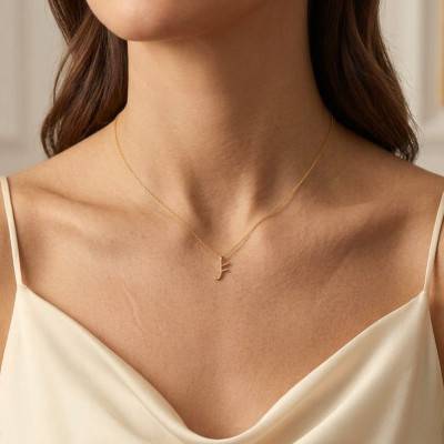 Pendentif Lettre F en Or Jaune 375 & Diamants 0,08 ct HSI - Emanessence