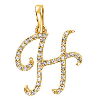 Pendentif Lettre H en Or Jaune 375 & Diamants 0,08 ct HSI - Emanessence