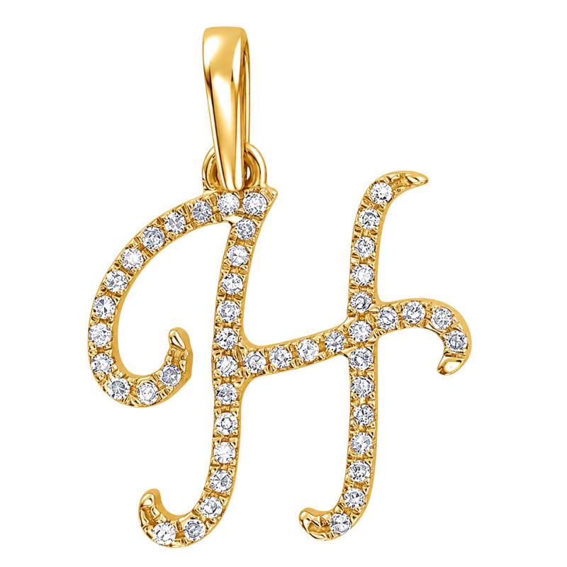 375 Yellow Gold & HSI Diamonds Letter H Pendant 0,08 ct - Emanessence