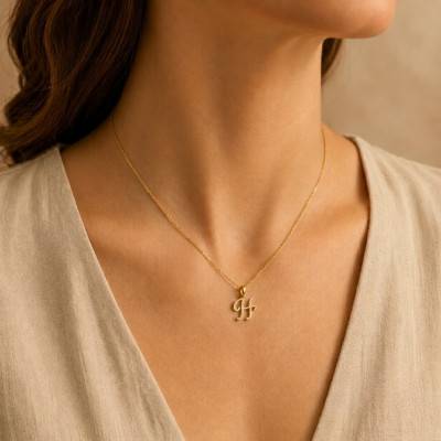 Pendentif Lettre H en Or Jaune 375 & Diamants 0,08 ct HSI - Emanessence