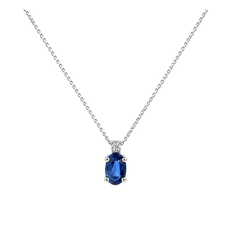 Blue Sapphire and Diamond 750/1000 White Gold Necklace, 42 cm - Aurora