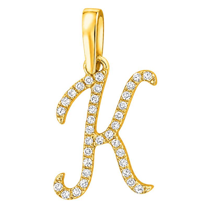Pendentif Lettre K en Or Jaune 375 & Diamants 0,08 ct HSI - Emanessence