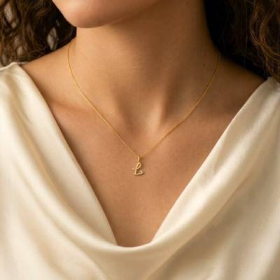 375 Yellow Gold & Diamonds 0.08 ct HSI Letter L Pendant - Emanessence