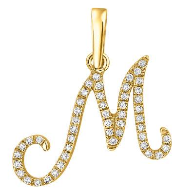 Pendentif Lettre M en Or Jaune 375 & Diamants 0,08 ct HSI - Emanessence