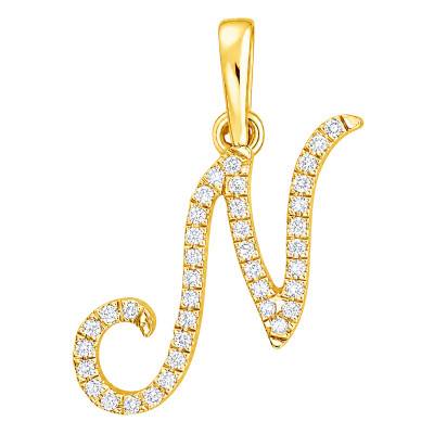 Pendentif Lettre N en Or Jaune 375 & Diamants 0,08 ct HSI - Emanessence