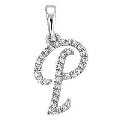 Pendentif Lettre P en Or Blanc 375 & Diamants 0,08 ct HSI - Emanessence