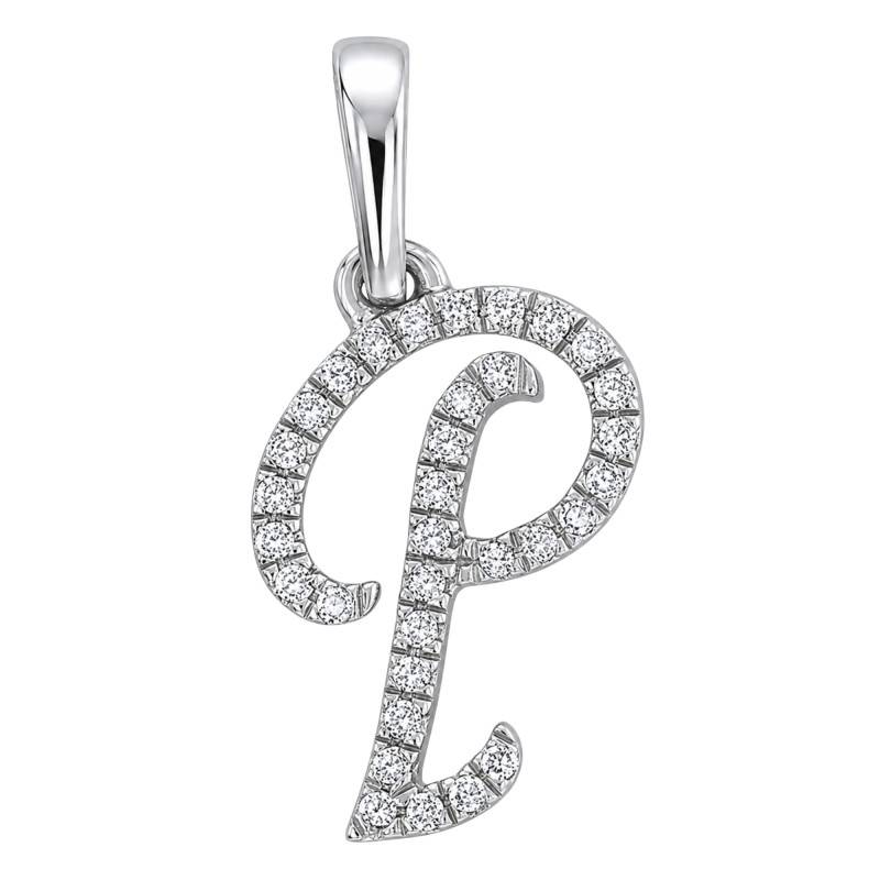 375 White Gold & HSI Diamonds 0,08 ct Letter P Pendant - Emanessence