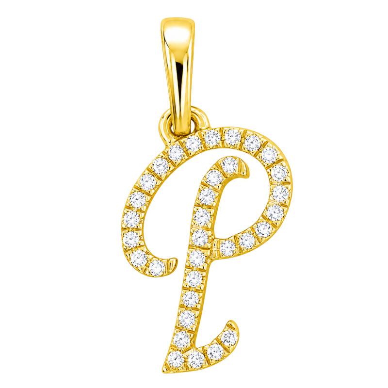 Yellow 375/1000 Gold Letter P Pendant & Diamonds 0.08 ct HSI - Emanessence