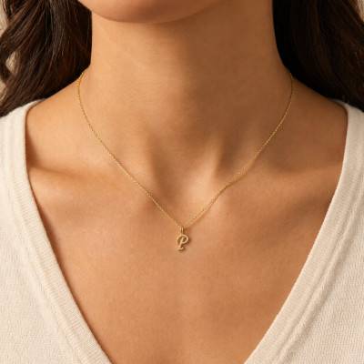 Yellow 375/1000 Gold Letter P Pendant & Diamonds 0.08 ct HSI - Emanessence