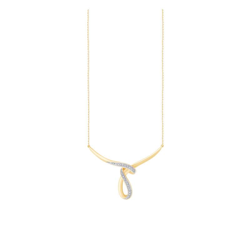 9K Yellow Gold & 0.01ct Diamond Crossed Ribbon Necklace, Length 38 cm to 42 cm - Diamond Lady